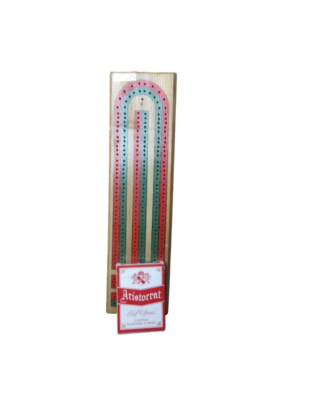 Classic Wooden Cribbage Board with Cards - Fred Roberts Taiwan Vintage